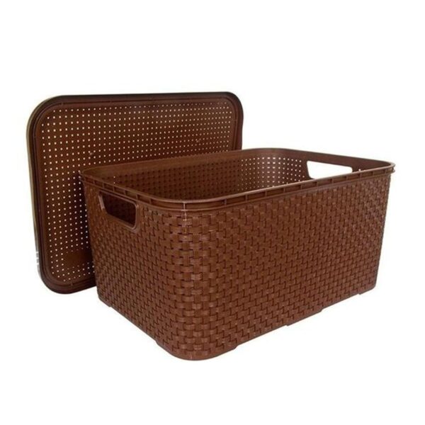 ORGANIZADOR RATTAN  C/ TAMPA 7L MARROM