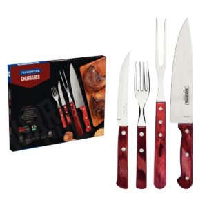 KIT POLYWOOD 14 PÇS P/ CHURRASCO AÇO INOX CB MAD VERMELHO TRAMONTINA