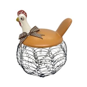 ENFEITE DE CERÂMICA GALINHA COM CESTO VANJOS