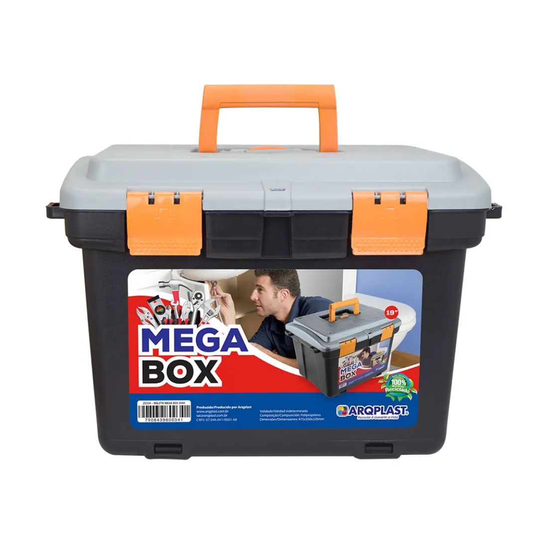 MALETA MEGA BOX CAIXA FERRAMENTAS PRETA ARQPLAST