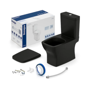 INCEPA BACIA COM CAIXA ACOPLADA BOSS NOIR COM ASSENTO + ACESSÓRIO DE FIXAÇÃO