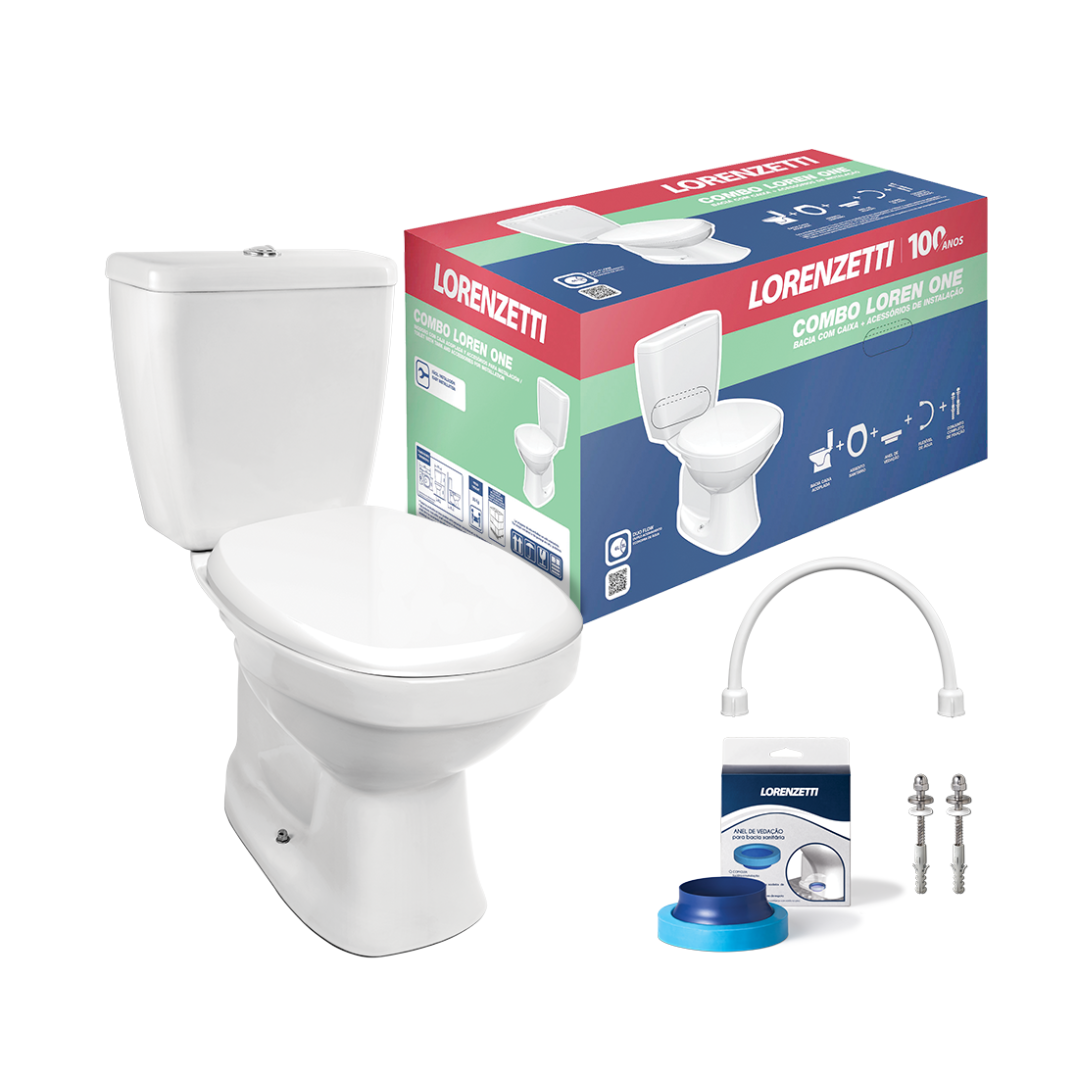 CONJUNTO BACIA+CAIXA LOREN ONE+ASSENTO+KIT FIXAÇÃO BRANCO LORENZETTI