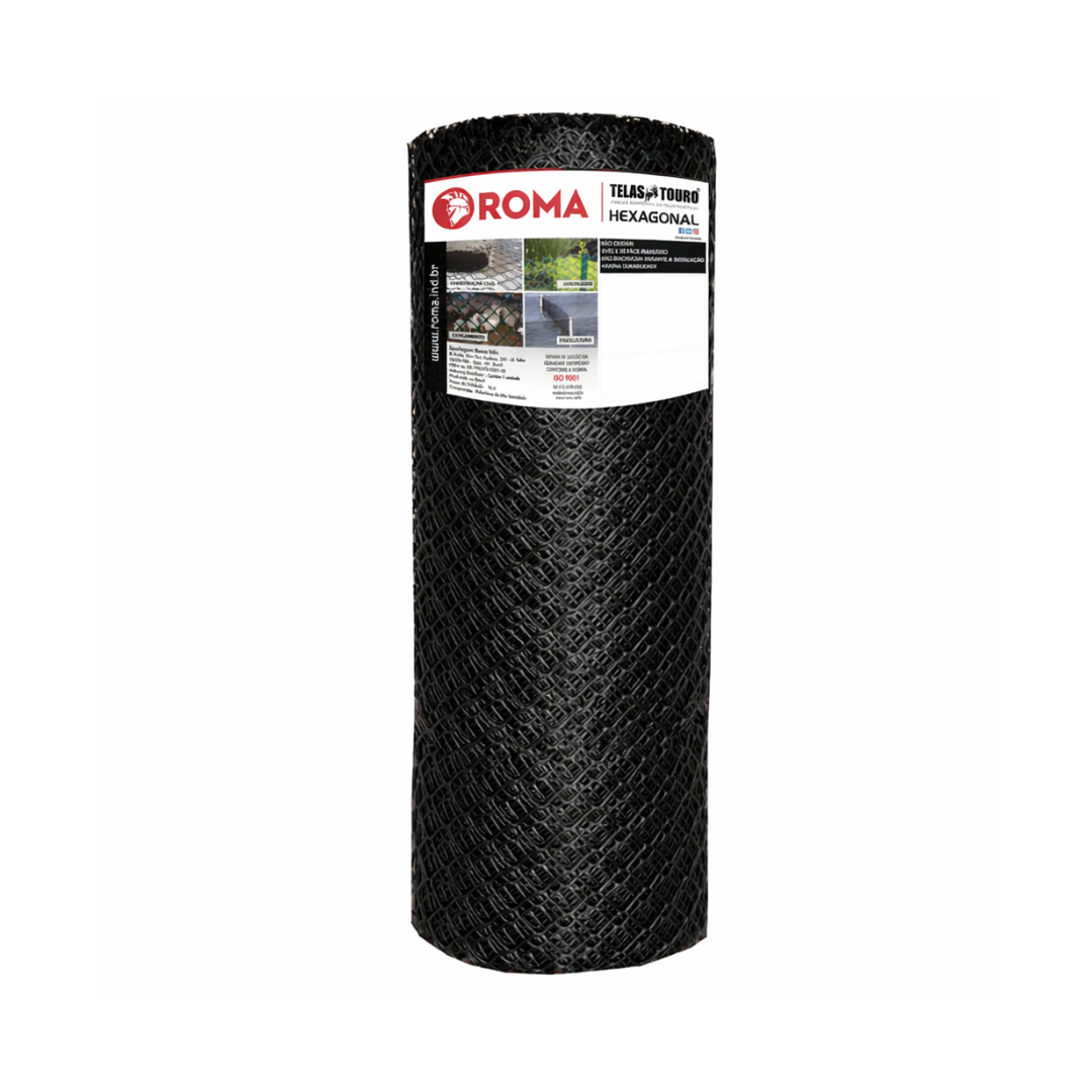 TELA PLÁSTICA MULTIUSO MALHA 13MM 1,00X5,00M PRETA ROMA